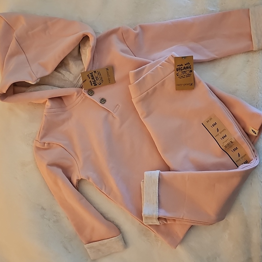 NWT-Pink Organic Cotton Baby Hoodie Set - Size 18 Months